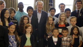 President Bush's Surprise Visit with HPISD Students - Photo from Tony Gutierrez fo AP on New York Daily News