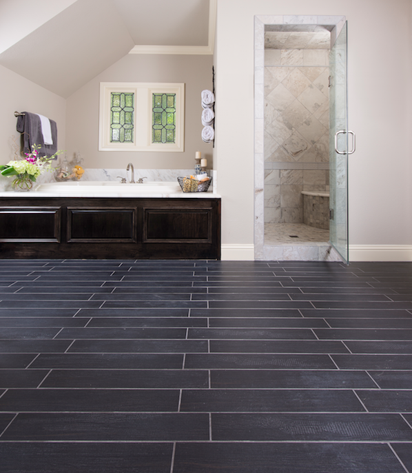 Wood grain porcelain tile courtesy of Patina. 