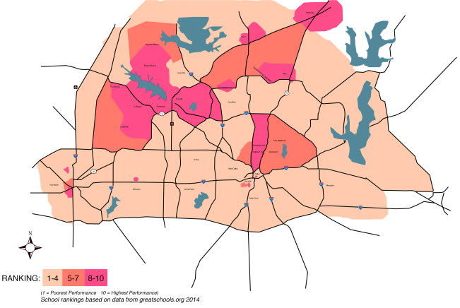 North TX public school rankings map